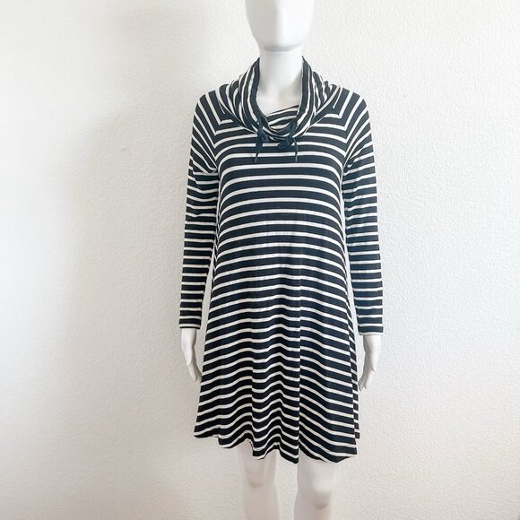 Lou & Grey XXS Striped  Drawstring Cowl Neck Athleisure Long Sleeve Dress - Picture 1 of 7